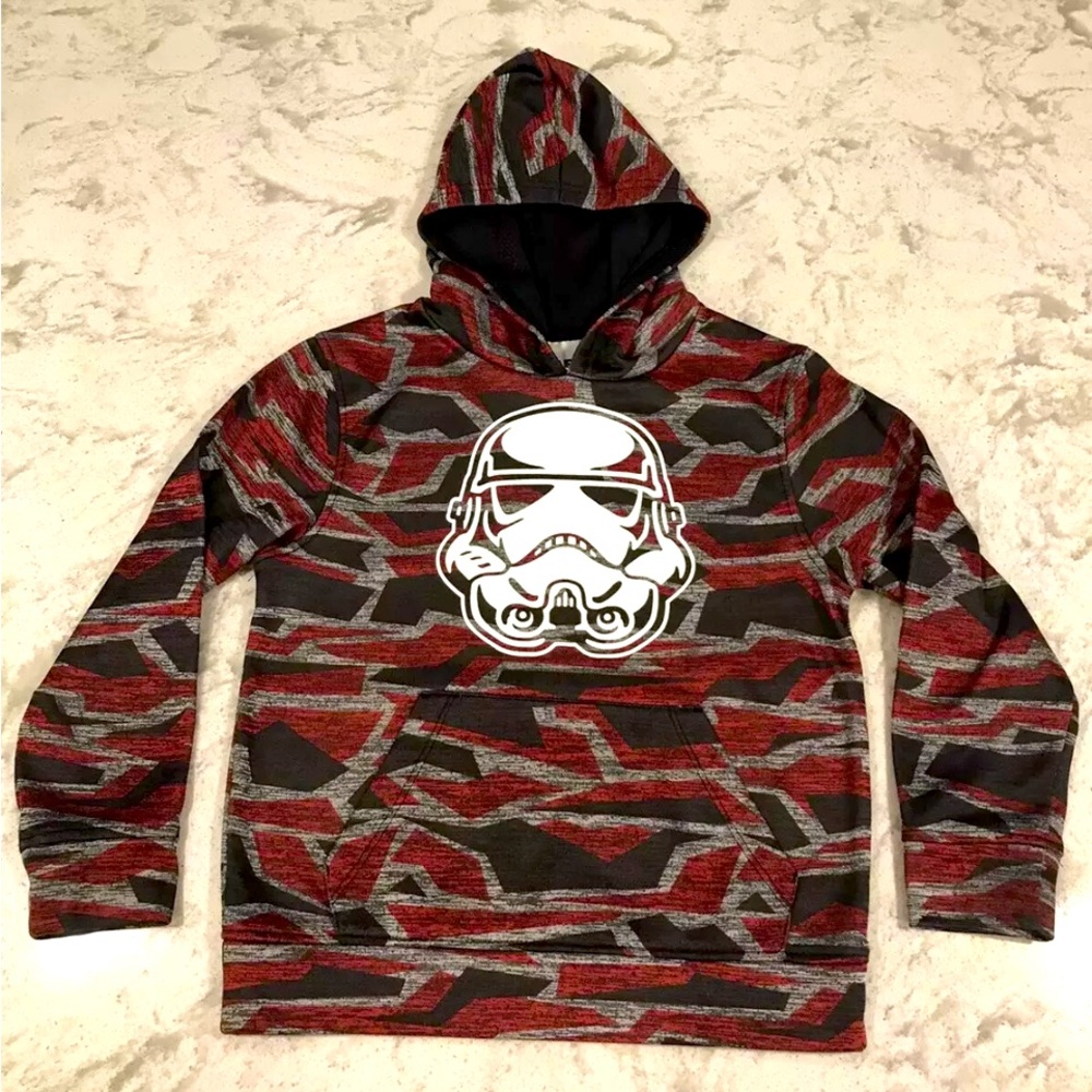 Star Wars Hooded Pullover Sweat Shirt Jacket Coat Boys Sz 6/7 kids Burgundy Camo